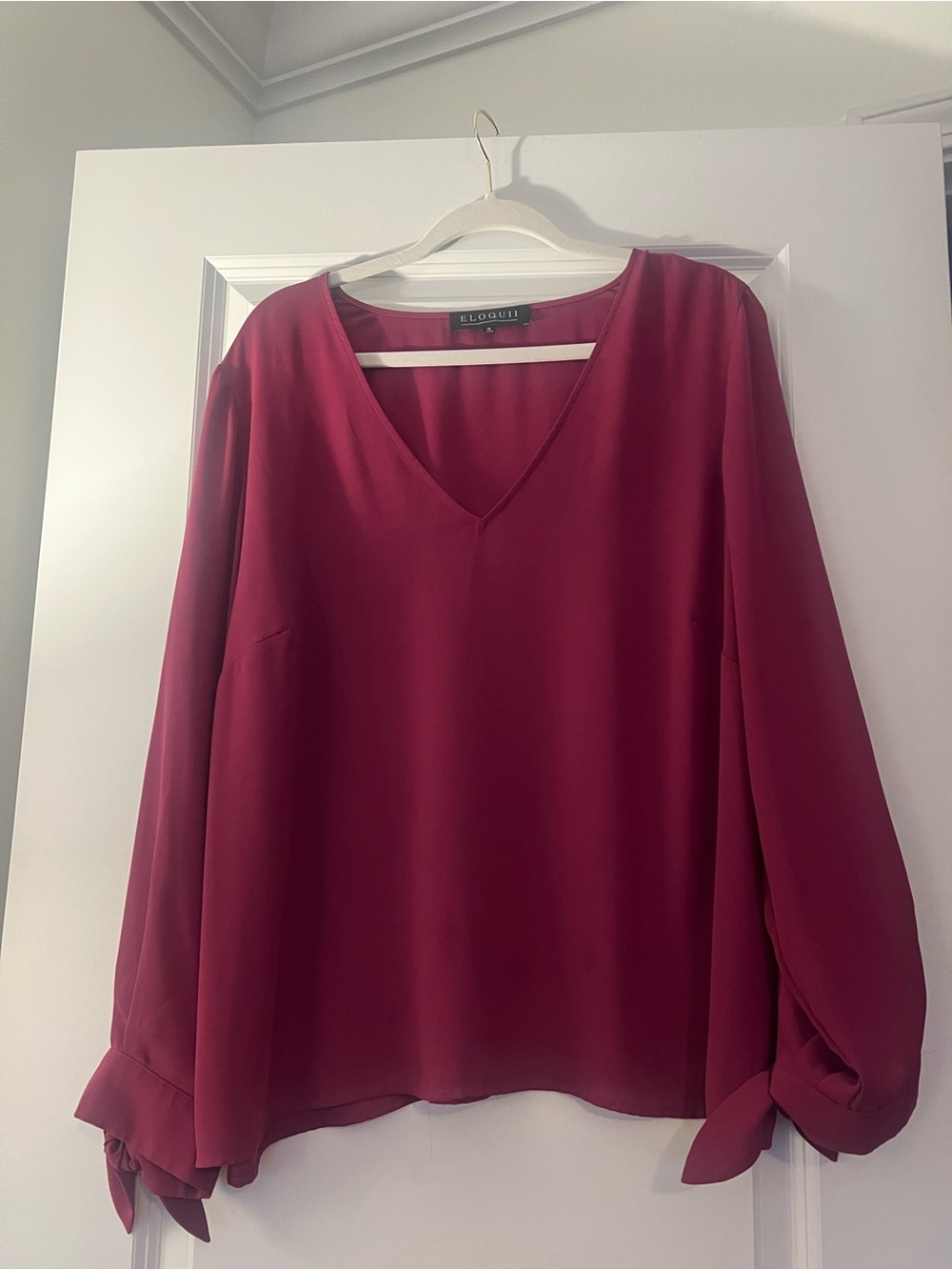 Eloquii V-Neck Long Sleeve Blouse in Magenta